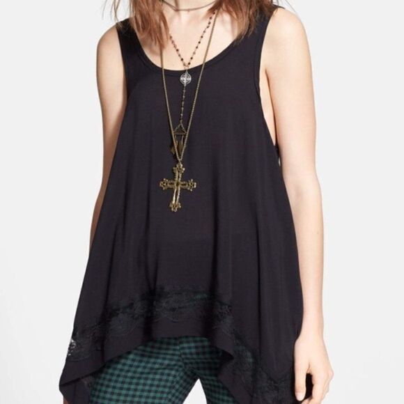 Free People Black Lace Handkerchief Hem Tank - Picture 4 of 11